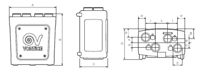 Dimensions Heat recovery unit Vort Prometeo Plus HR 400 KWL up to 380m³/h IPX2